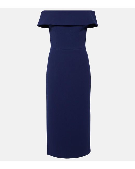 Rebecca Vallance Blue Amore Off-Shoulder Crepe Midi Dress