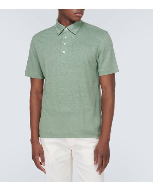Zegna Green Linen Polo Shirt for men