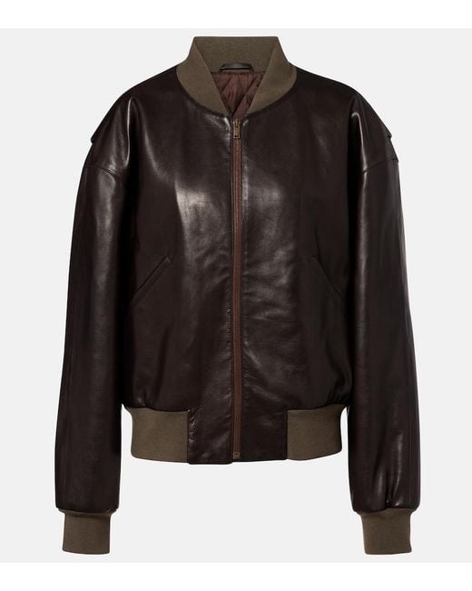 The Row Black Morisel Leather Bomber Jacket