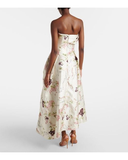 Erdem Natural Draped Floral Satin Cocktail Dress