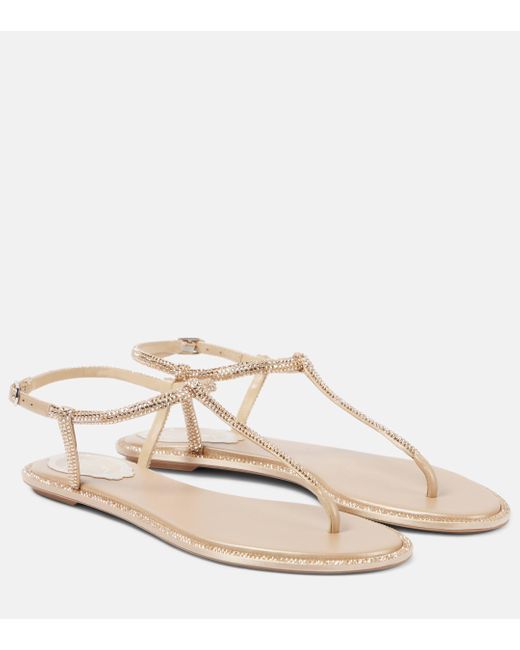 Rene Caovilla Natural Diana Satin And Leather Thong Sandals