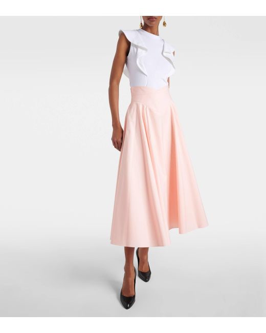 Alexander McQueen Pink Flared Cotton Maxi Skirt