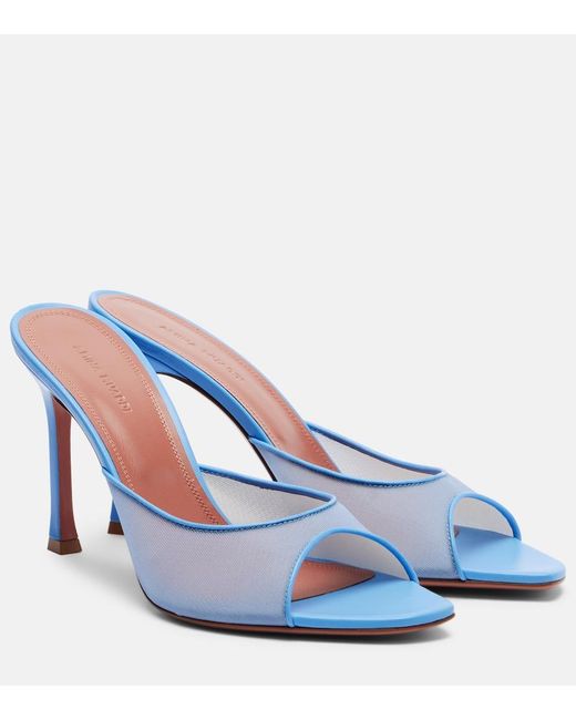 AMINA MUADDI Blue Alexa Leather-Trimmed Mesh Mules