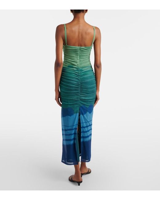 Sir Green Draped Printed Mesh Maxi Dress