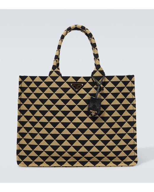 Prada Metallic Symbole Leather-Trimmed Tote Bag for men