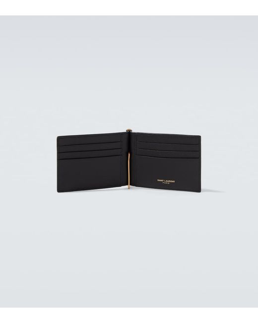Saint Laurent Black Tiny Cassandre Croc-Effect Leather Wallet for men