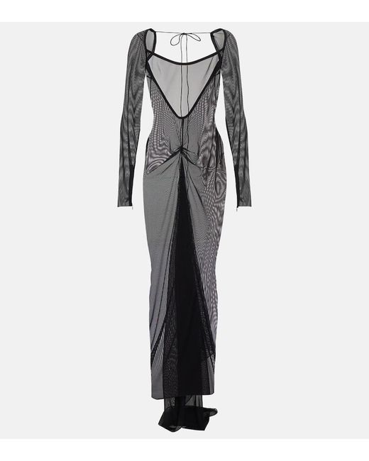 LAQUAN SMITH Gray Sheer Mesh Gown