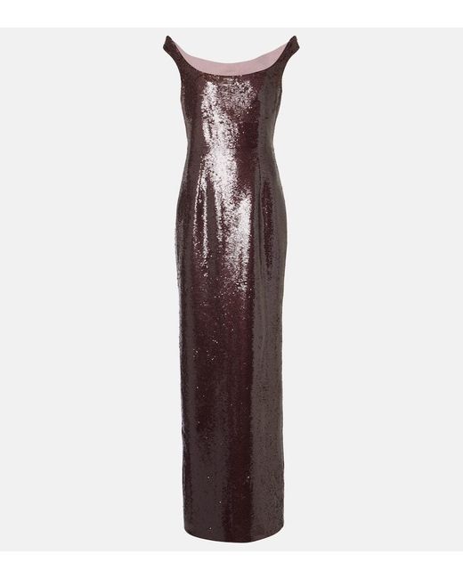 Roland Mouret Purple Off-Shoulder Sequin-Embellished Gown