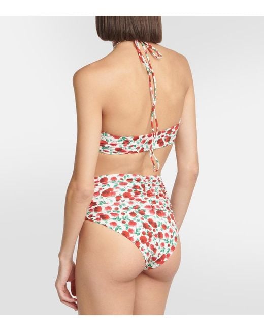 Magda Butrym Red Floral-Printed Halterneck Bikini Top
