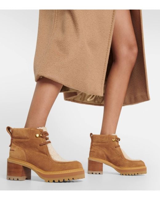 See By Chloé Brown Shearling-trimmed Suede Ankle Boots