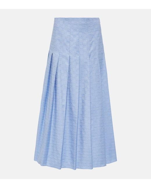Gucci Blue GG Supreme Oxford Cotton Midi Skirt