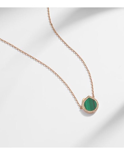 Repossi Pink Antifer 18Kt Rose Pendant Necklace With Malachite And Diamonds