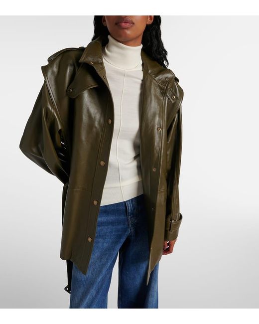 Chloé Oversized Leather Jacket in Green | Lyst