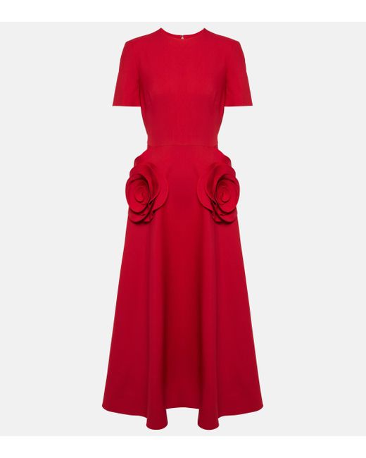 Valentino Red Crepe Couture Floral-applique Midi Dress