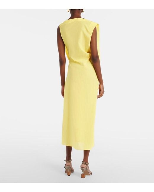 Jacquemus Yellow Drap Cotton-Blend Poplin Midi Dress