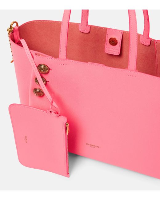 Balmain Pink Embleme Leather Tote Bag