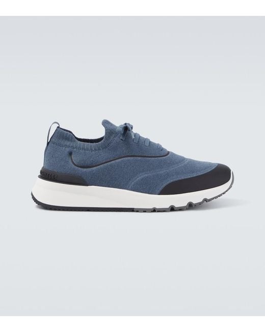 Brunello Cucinelli Blue Techno Knitted Sneakers for men