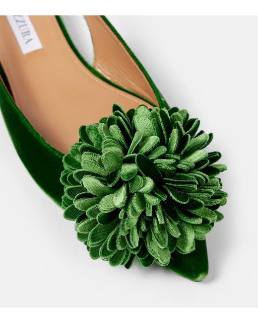 Aquazzura Green Couturier Velvet Slingback Flats