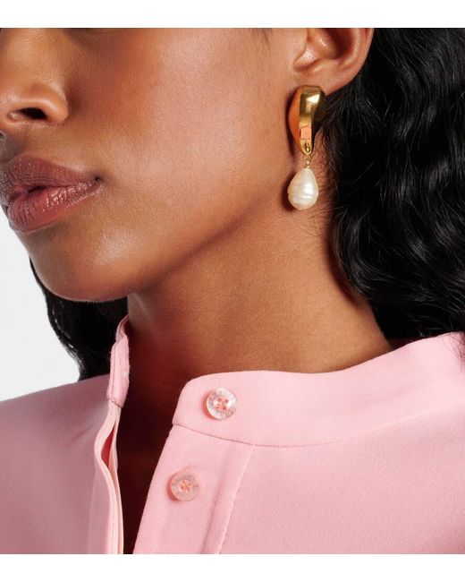 Oscar de la Renta White Faux Pearl Drop Earrings