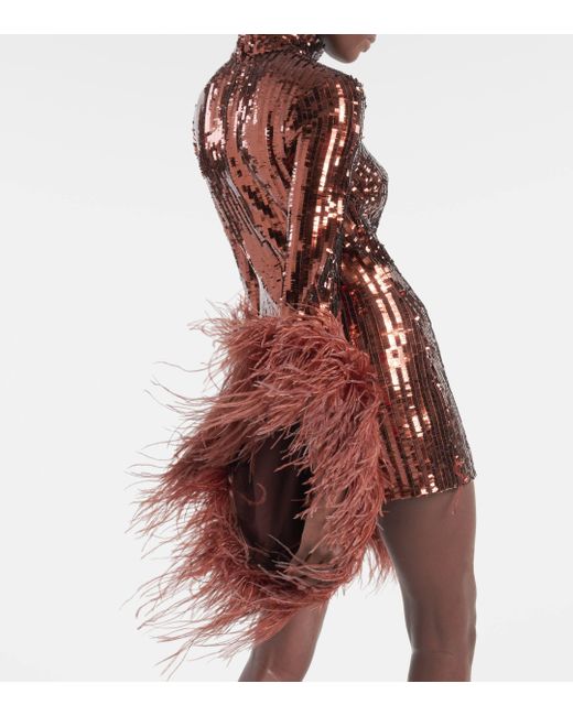 ‎Taller Marmo Red Del Rio Feather-trimmed Sequined Minidress