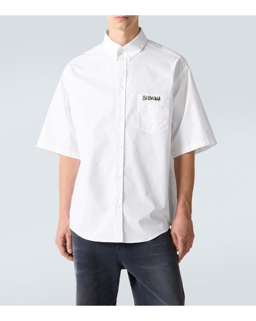 Balenciaga White Masking Tape Cotton Poplin Shirt for men