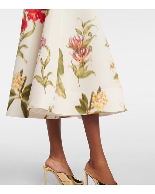 Oscar de la Renta White Belted Floral Faille Cocktail Dress