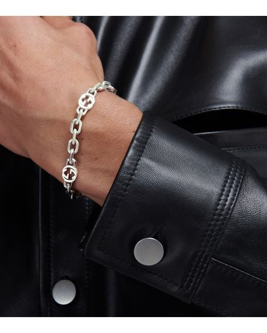 Gucci Interlocking Silver Bracelet in Metallic for Men | Lyst