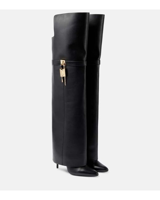 Givenchy Black Shark Lock Stiletto Over-the-knee Boots In Leather