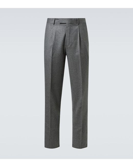 Zegna Gray Wool Flannel Straight Pants for men