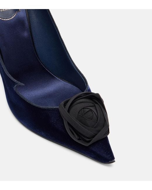 Roger Vivier Blue Rose Vivier 100 Floral-Applique Velvet Pumps