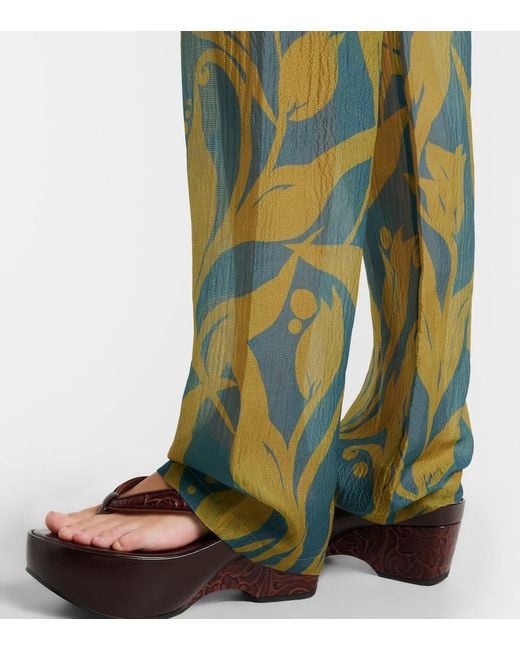 Dries Van Noten Green Pachas Printed Silk Straight Pants