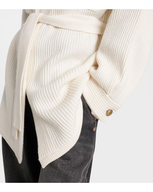 Brunello Cucinelli Natural Belted Wool, Cashmere, And Silk Cardigan