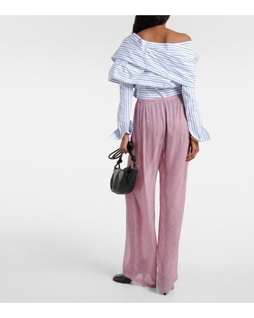 Dries Van Noten Pink Printed Wide-Leg Pants