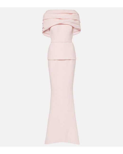 Safiyaa Pink Loura Draped Peplum Crepe Gown