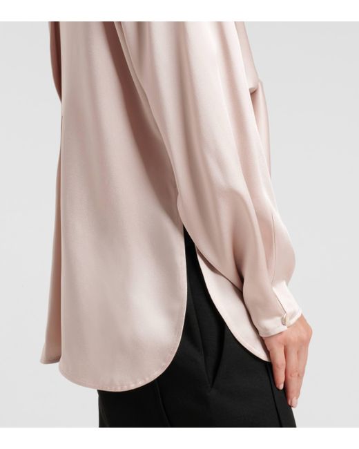 Victoria Beckham Natural Tie-Neck Satin Blouse