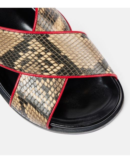 Dries Van Noten Brown Snake-Effect Leather Slingback Sandals