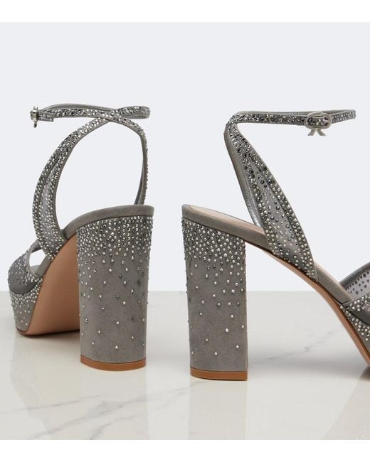 Gianvito Rossi Metallic Rania Embellished Organza Platform Sandals