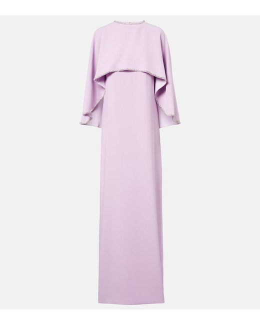 Costarellos Pink Crystal-Embellished Caped Gown