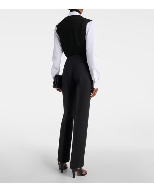 The Row Black Vesco Wool Straight Pants
