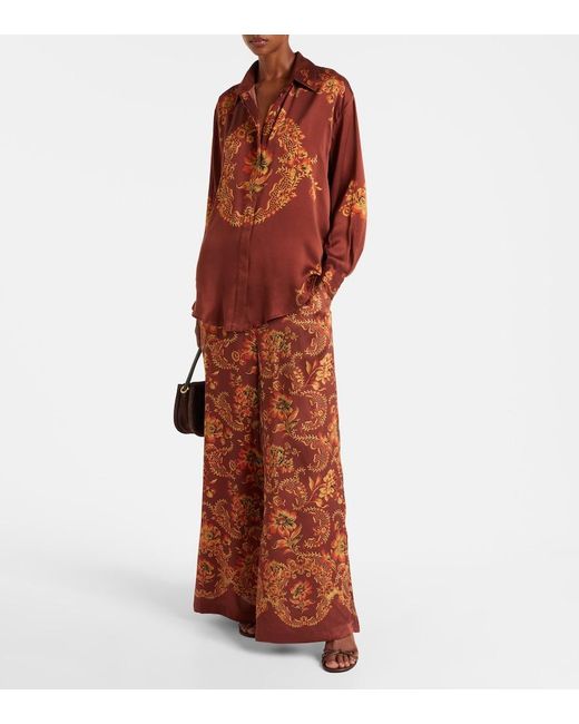ALÉMAIS Orange Seraphina Printed Silk Satin Shirt