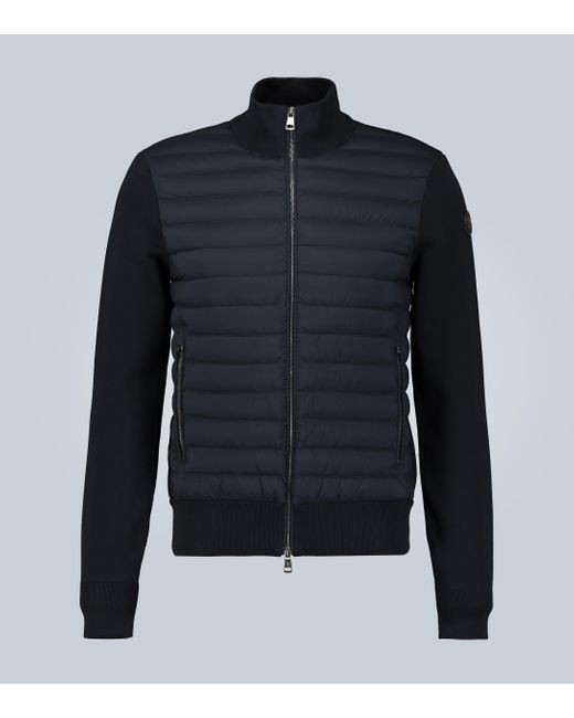 Moncler Blue Tricot Cardigan With Down-filled Front for men