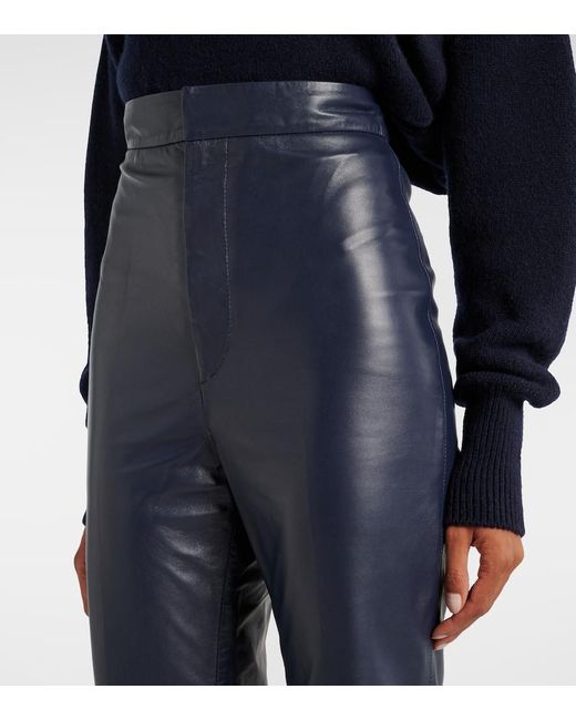 Victoria Beckham Blue High-Rise-Schlaghose Aus Leder