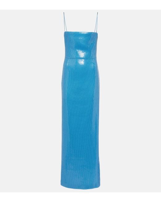 Galvan Blue Stargaze Bandeau Sequined Maxi Dress