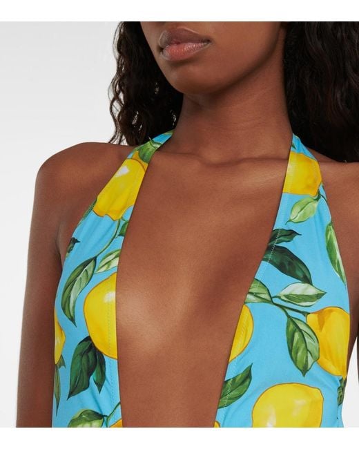 Dolce & Gabbana Multicolor Printed Halterneck Swimsuit