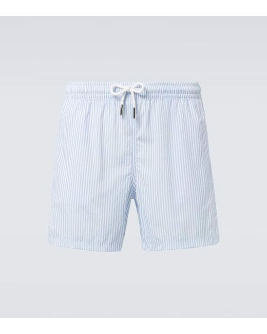 Thom Sweeney Blue Striped Swim Trunks for men