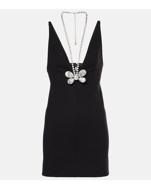 Area Black Embellished Rayon-Blend Adjustable Minidress