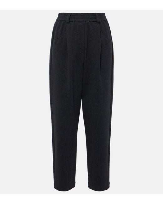 Brunello Cucinelli Blue Pleated Cotton-Blend Jersey Sweatpants