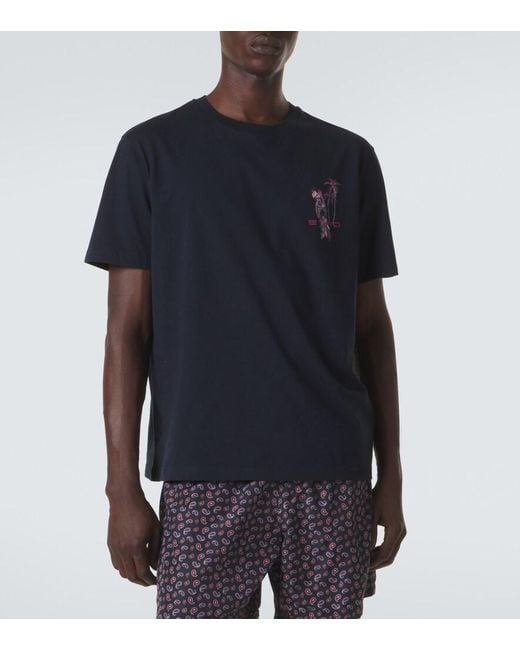 Etro Blue Printed Cotton Jersey T-Shirt for men