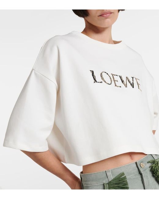 Crop top Paula's Ibiza de algodon con logo Loewe de color White