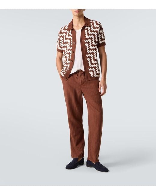 Frescobol Carioca Brown Pinto Crochet Cotton Cardigan for men